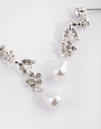Silver Floral Pearl Drop Earrings - link has visual effect only