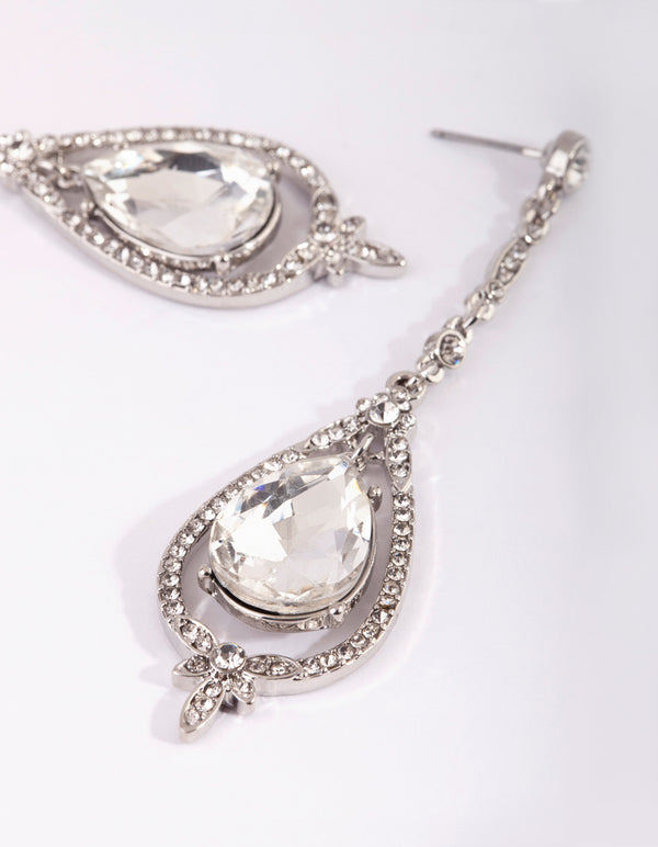 Rhodium Cup Out Teardrop Earrings