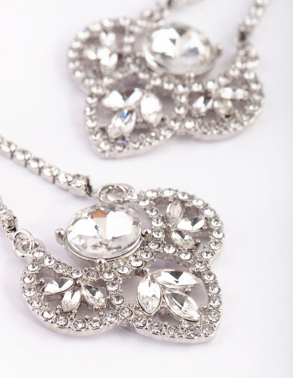 Rhodium Vintage Stone Drop Earrings