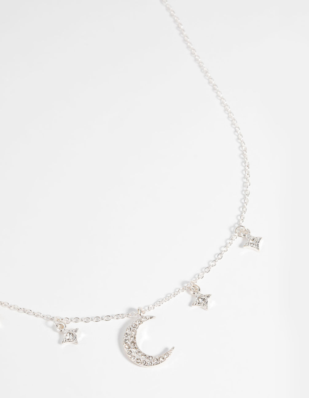 Silver Star & Moon Diamante Necklace
