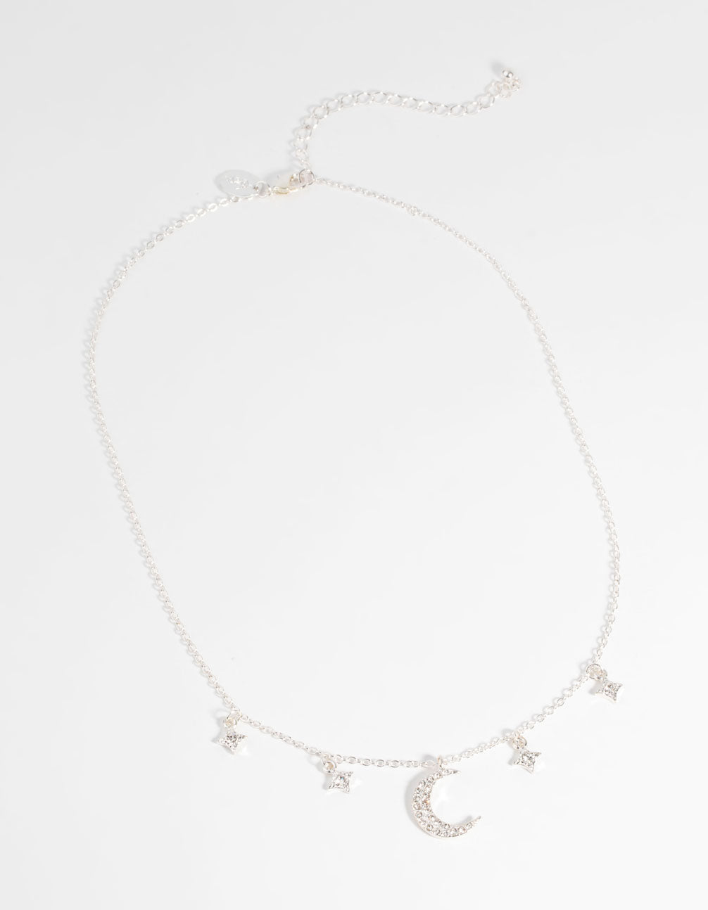 Silver Star & Moon Diamante Necklace