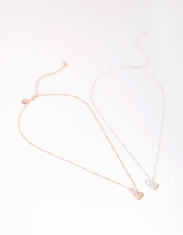 Mixed Metal Heart Diamante Necklace
