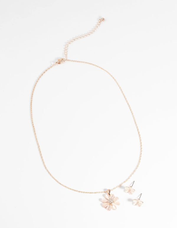 Rose Gold Daisy Necklace & Earring Set