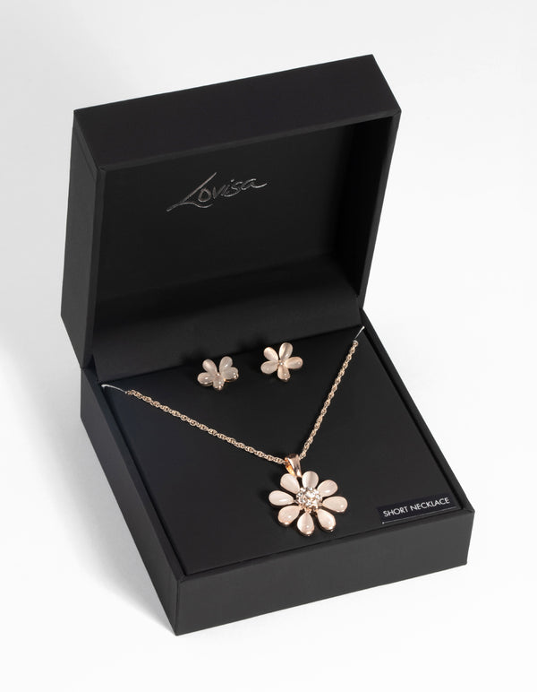 Rose Gold Daisy Necklace & Earring Set