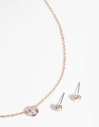 Rose Gold Diamante Pendant Necklace & Earring Set - link has visual effect only