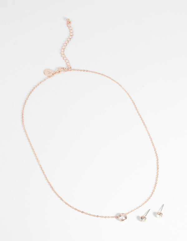 Rose Gold Diamante Pendant Necklace & Earring Set