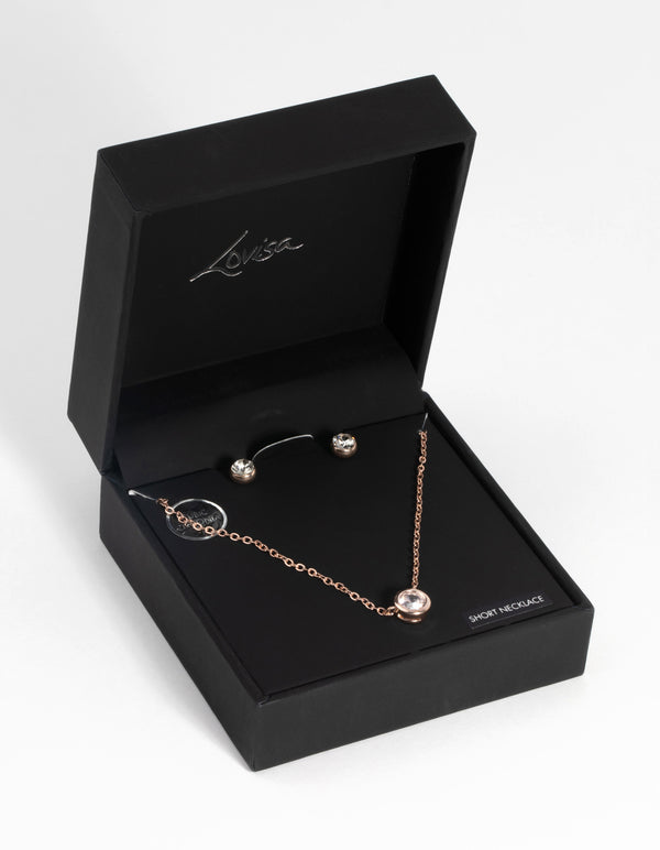 Rose Gold Diamante Pendant Necklace & Earring Set