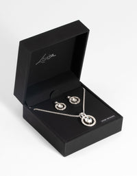 Silver Circular Diamante Necklace & Earring Set - link has visual effect only