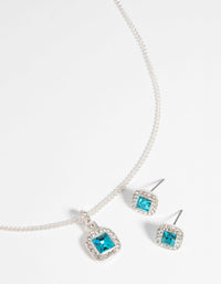 Silver Square-Cut Diamante Necklace & Earring Set - link has visual effect only