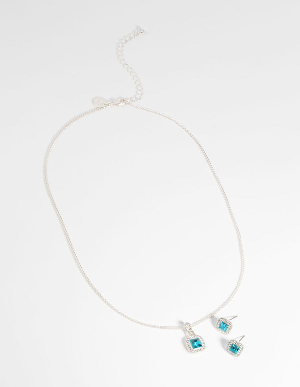 Silver Square-Cut Diamante Necklace & Earring Set