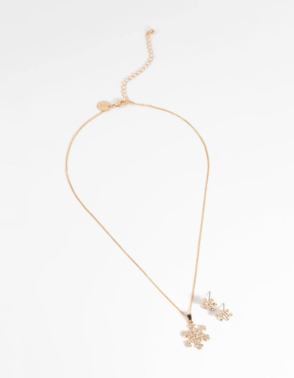 Gold Diamante Snowflake Necklace & Earring Set