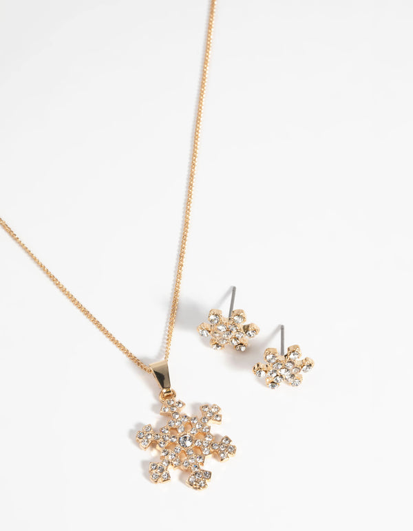 Gold Diamante Snowflake Necklace & Earring Set