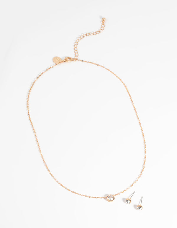 Gold Diamante Pendant Necklace & Earring Set
