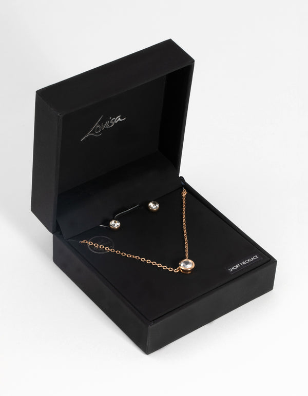 Gold Diamante Pendant Necklace & Earring Set