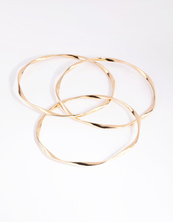 Gold Thin Wavy Bangle Pack