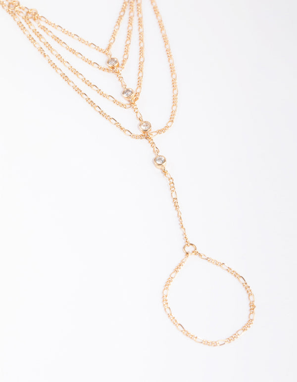 Gold Cubic Zirconia Draped Hand Chain
