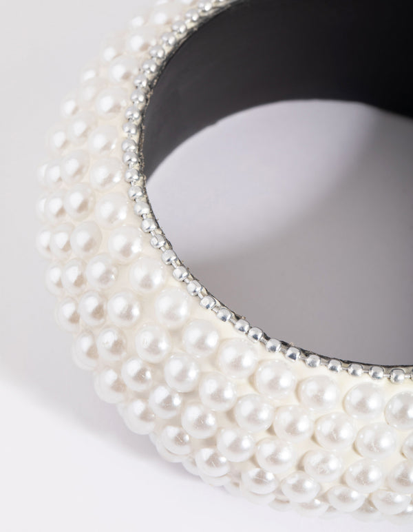 Silver Layered Pearl Bangle Bracelet