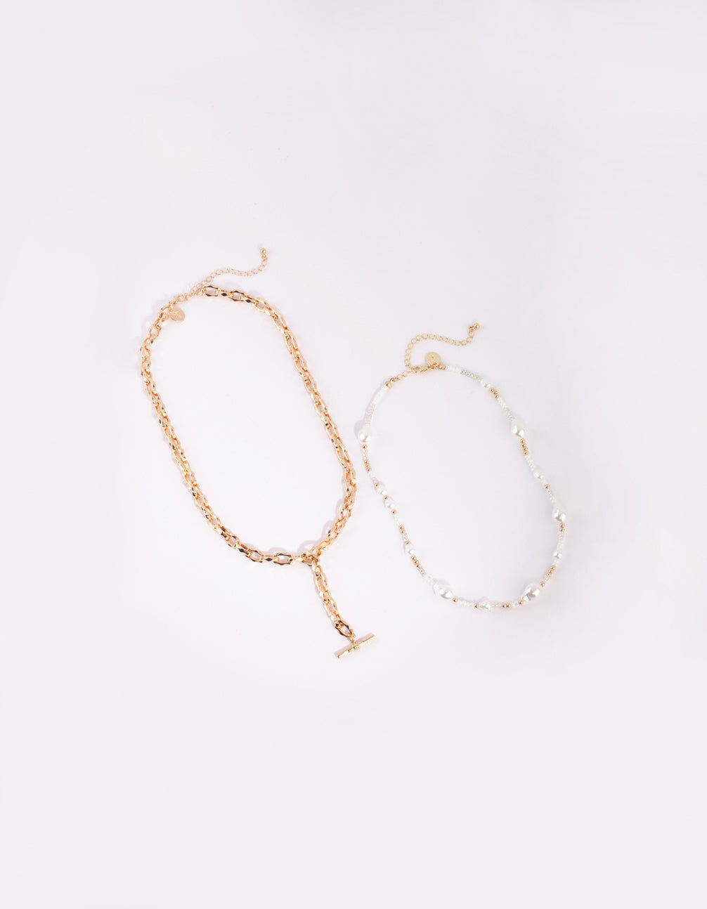 Gold & White Pearl Chain Fob Necklace