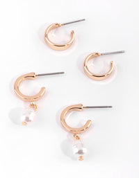 Gold Pearl Huggie Hoop Earring Set - link has visual effect only