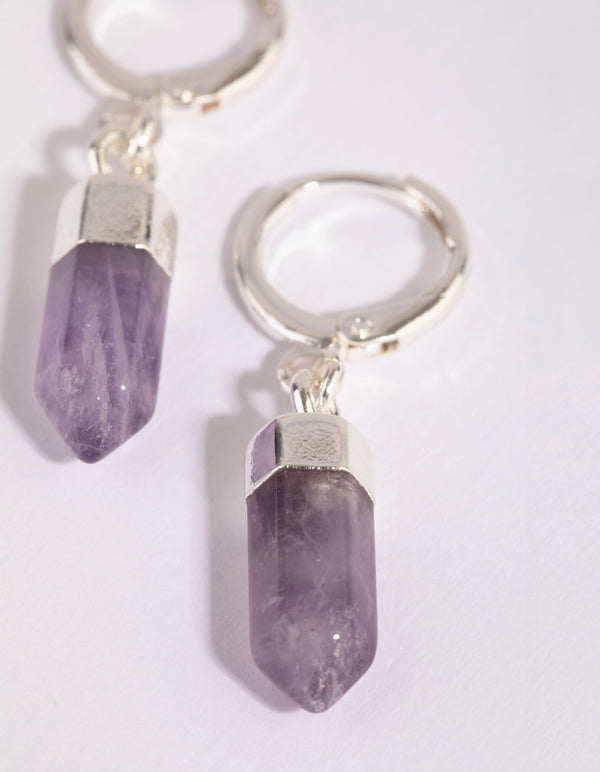 Silver Amethyst Shard Huggie Earrings