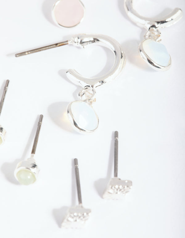 Silver Mixed Stone Stack Pack Earrings