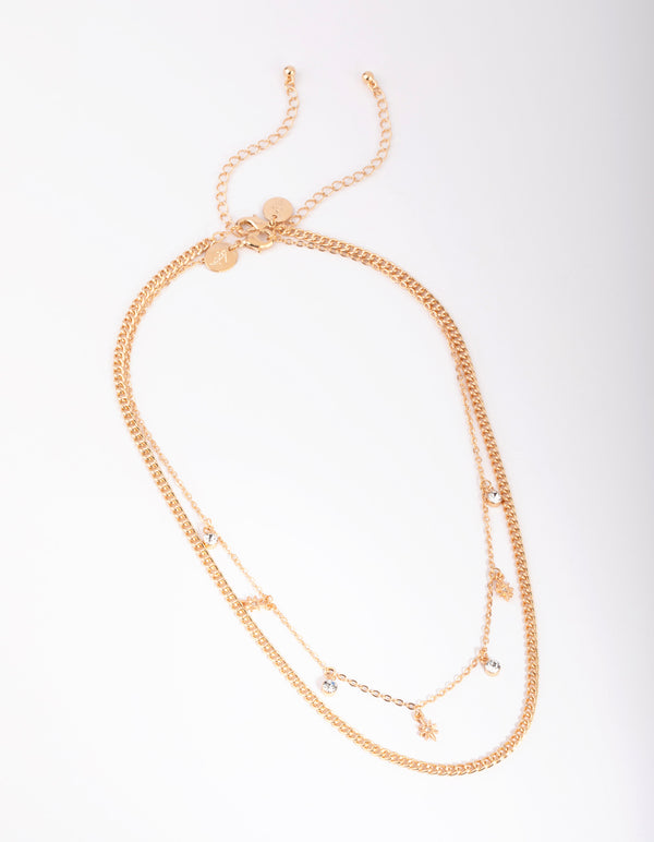 Gold Star & Diamante Layered Necklace