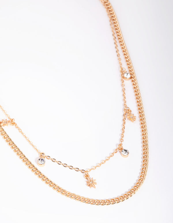 Gold Star & Diamante Layered Necklace