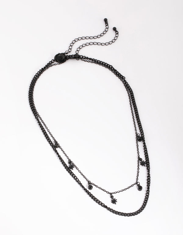 Matte Black Star & Diamante Layered Necklace
