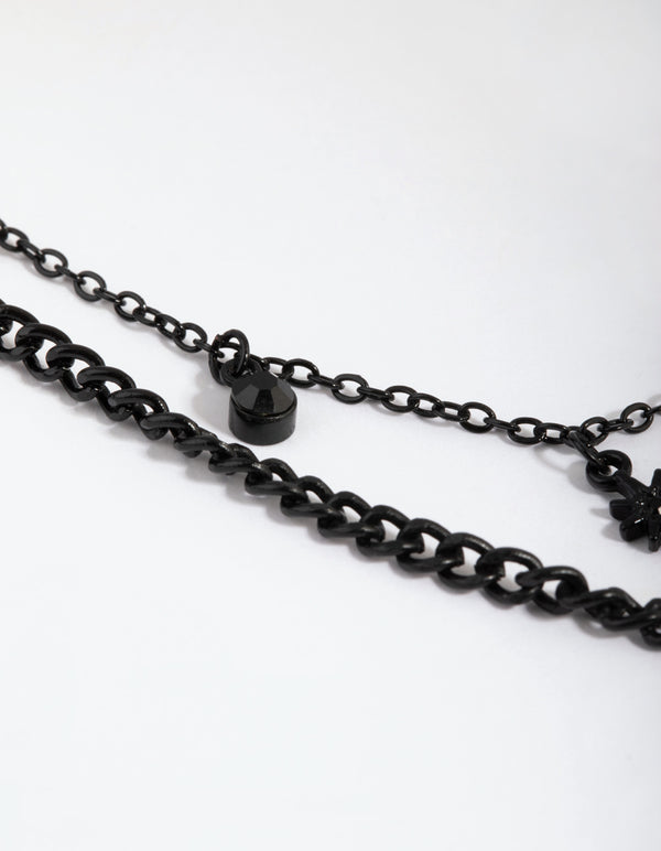 Matte Black Star & Diamante Layered Necklace