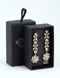Gold Diamond Simulant Flower Drop Earrings - link has visual effect only