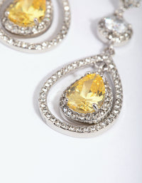 Rhodium Yellow Diamond Simulant Teardrop Earrings - link has visual effect only