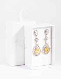 Rhodium Yellow Diamond Simulant Teardrop Earrings - link has visual effect only