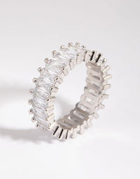 Rhodium Diamond Simulant Baguette Ring - link has visual effect only