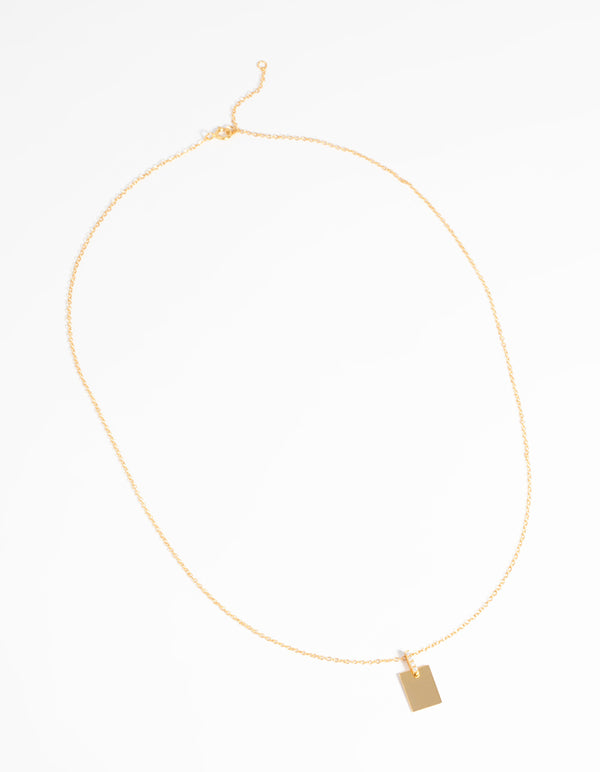 Gold Plated Sterling Silver Rectangular Tag Necklace