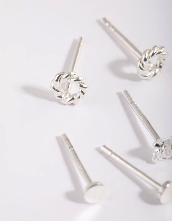 Sterling Silver Knot Stud Earring Pack
