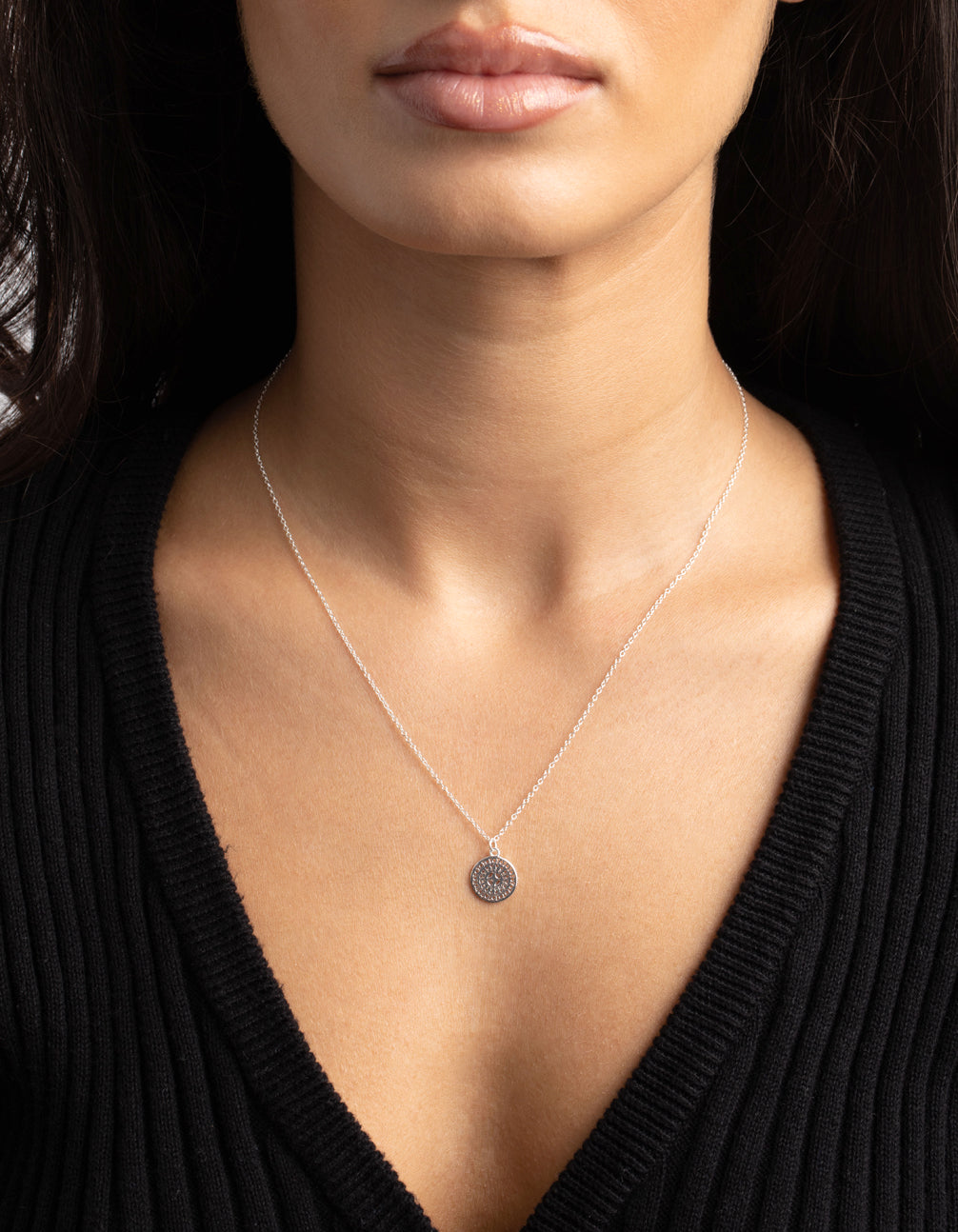 Sterling Silver Circular Stamp Necklace