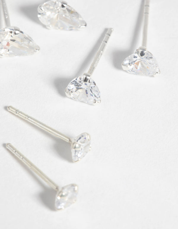 Sterling Silver & Cubic Zirconia Stud Earring Pack