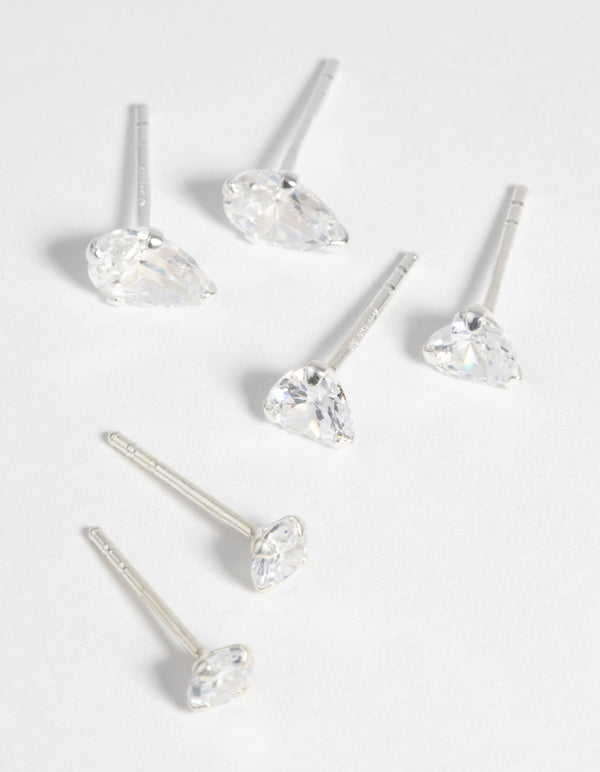 Sterling Silver & Cubic Zirconia Stud Earring Pack