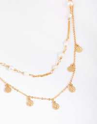 Gold Plated Disc Necklace with Freshwater Pearl - link has visual effect only