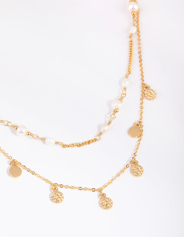 Gold Plated Disc Necklace with Freshwater Pearl