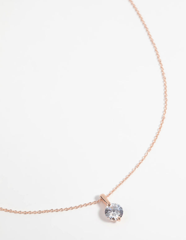 Rose Gold Plated Sterling Silver Cubic Zirconia Sleek Necklace