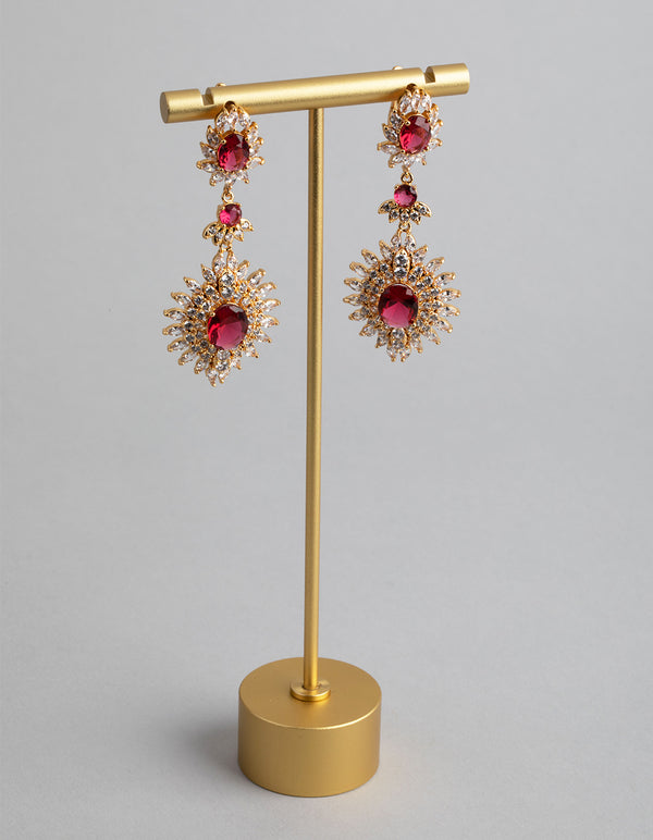 Gold Cubic Zirconia Lotus Drop Earrings