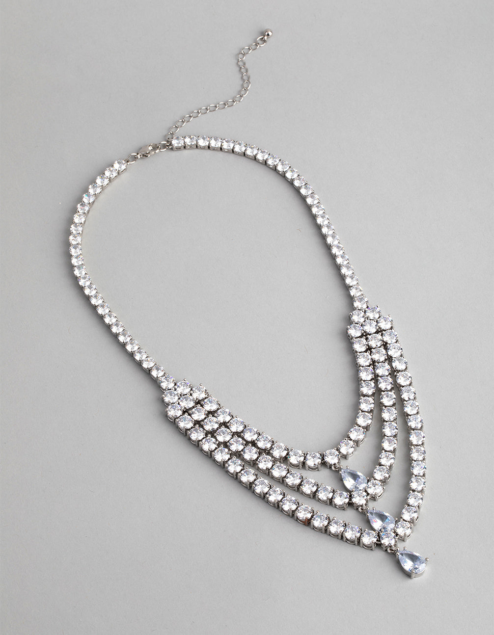 Silver Cubic Zirconia Layered Statement Necklace