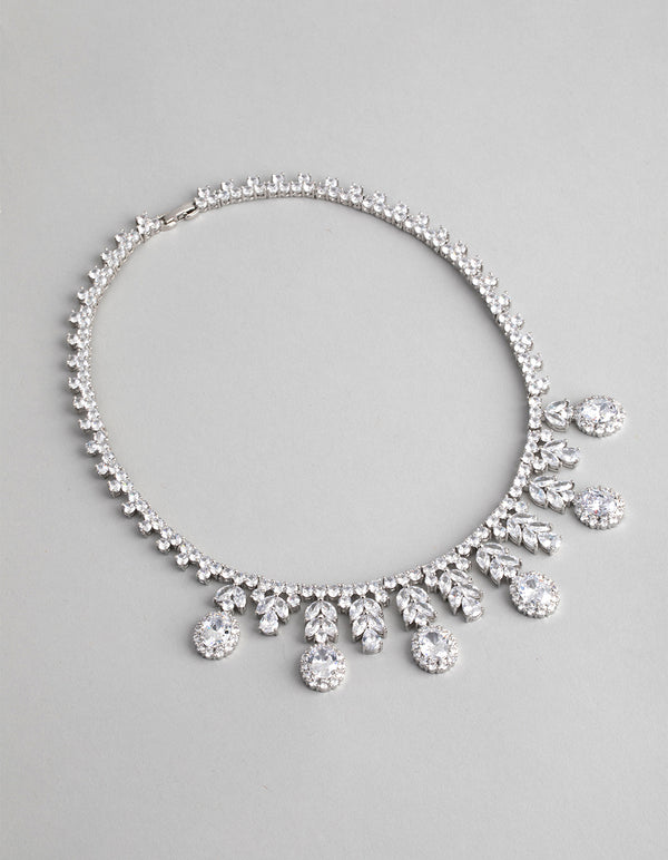 Silver Cubic Zirconia Statement Oval Necklace