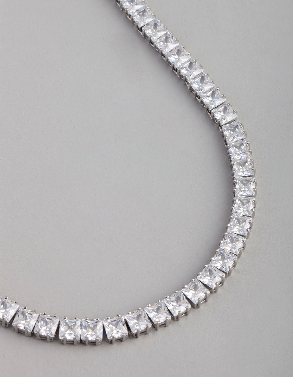 Silver Cubic Zirconia Statement Square Necklace