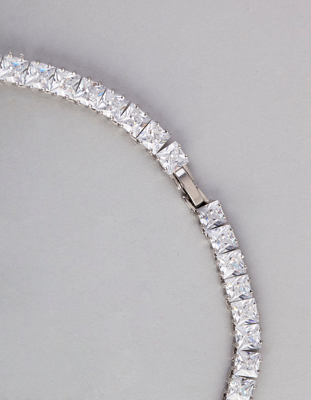 Silver Cubic Zirconia Statement Square Necklace