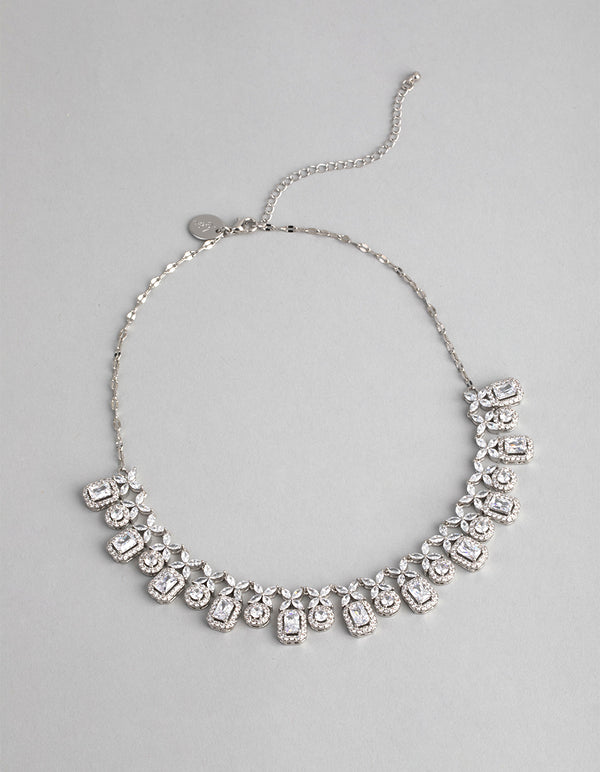 Silver Cubic Zirconia Dainty Deco Necklace
