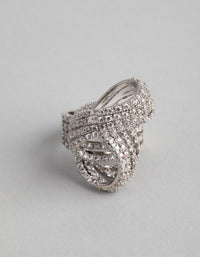 Silver Cubic Zirconia Cup Chain Knot Ring - link has visual effect only