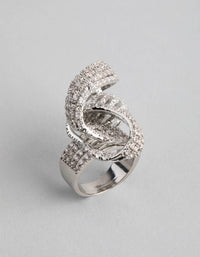 Silver Cubic Zirconia Cup Chain Knot Ring - link has visual effect only