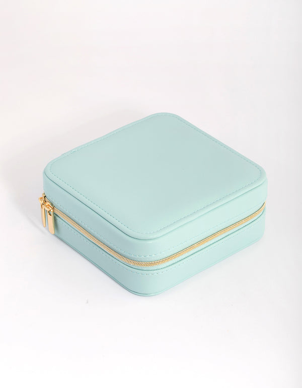 Turquoise Faux Leather Square Jewellery Box